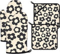 Daisy Flowers Oven Mitts and Pot Holders Sets 4Pcs,Extra Long Oven Gloves Potholder for Kitchen Cooking Baking BBQ 100% Cotton Heat Resistant