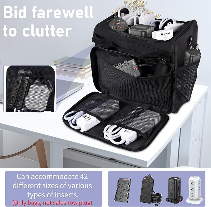 LOTCAIN Cable Organizer Bag,Cable Management Box Cord Organizer Case,Electronics Cord Storage Bag with Adjustable Divider Large Cable Storage Bag Carrying Case for Cable, Cord,Power Strip