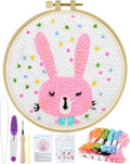 ERKOON Punch Needle Kit Adults Beginners, DIY Easy Animals Embroidery Set for Starter Art Craft, Needling Punch Project with Patterns, Tools, Yarns, Hoop, Instruction (Rabbit)