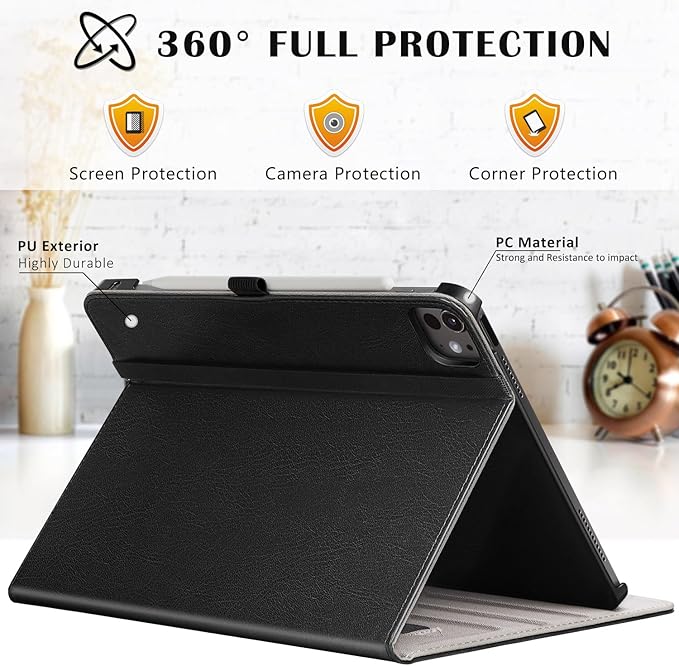 ZtotopCases for New iPad Pro 11 Inch Case 2024 (M4), Premium PU Leather Smart Cover with Auto Wake/Sleep,Multiple View Angles with Hand Strap and Pocket for iPad Pro 11 5th Gen,Black