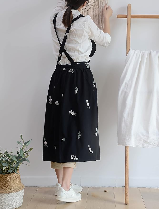 Japanese apron Women-Cross Back Apron for Women with Pockets, Pinafore Aprons, Womens Cotton Linen Apron