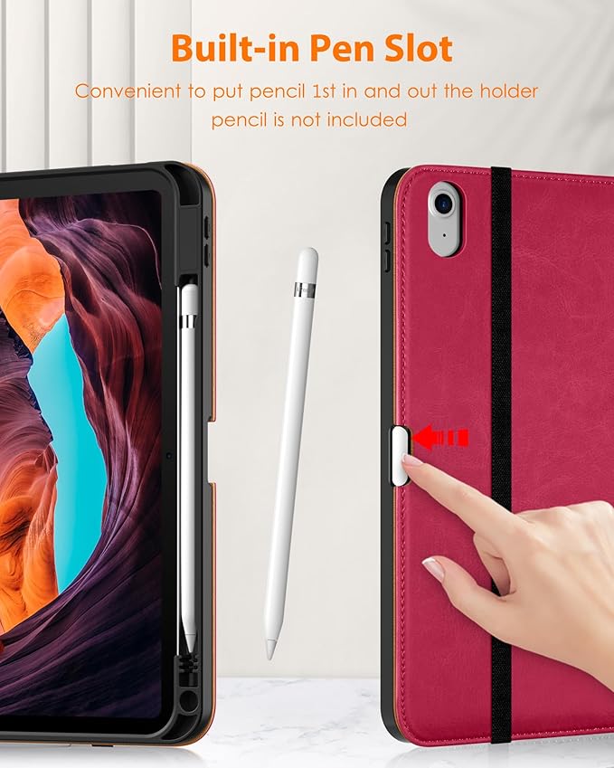 DTTO for iPad (A16) 11th Generation Case 11 Inch 2025, iPad 10th Generation Case 10.9 Inch 2022, Premium Leather Business Folio Stand Cover with Pencil Holder - Auto Wake/Sleep, Peach