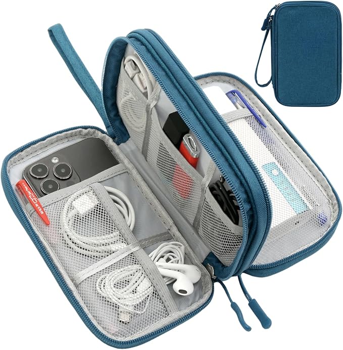 CAAORDKSO Electronics Organizer Travel Case, Water Resistant Cable Organizer Bag Cord Organizer Pouch for Cable, USB, Charger, Phone, Power Bank, Earphone, Electronics Accessories (Dark Green, Medium)
