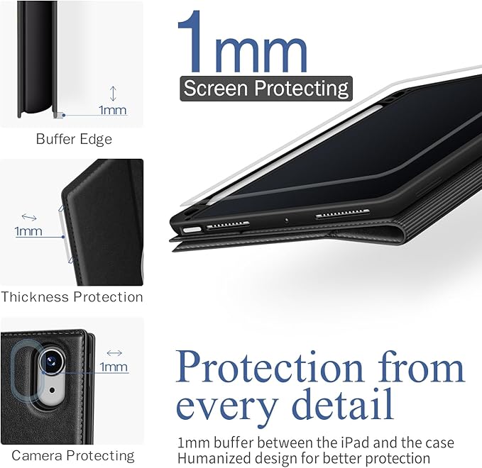 Antbox Case for iPad Air 11-inch M3 (2025) / M2 (2024), iPad Air 5th/4th Generation 10.9'' Vegan Leather with Pencil Holder Typing Angle Auto Sleep/Wake Muti-Stand