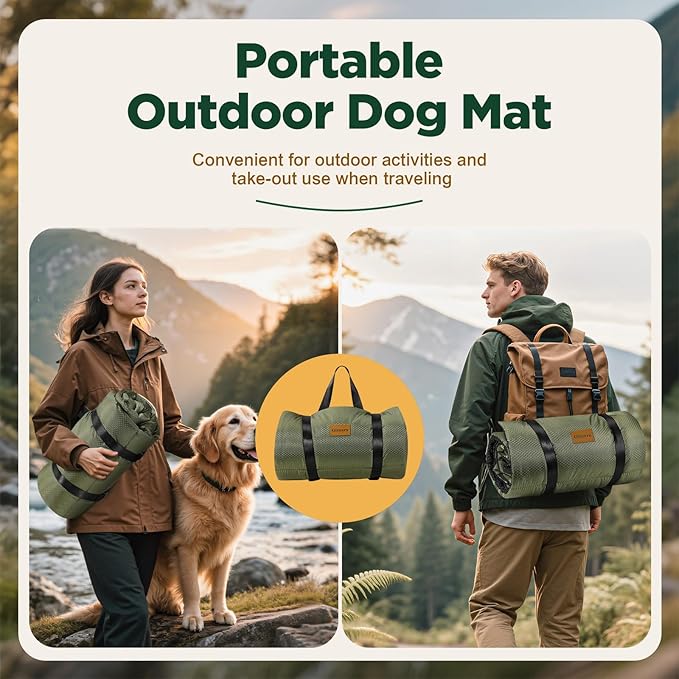 Gimars Upgraded Outdoor Dog Bed with Waterproof Film, Easy to Roll Up with Buckle, Large Travel Pet Bed for Medium & Large Dog, Portable, Foldable, Washable for Camping,Traveling