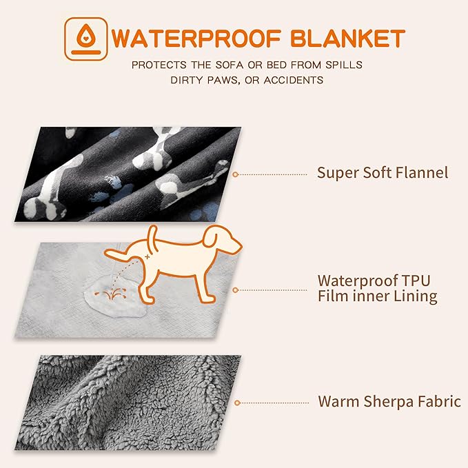 CAPT.SNOOZE Waterproof Dog Blankets Pet Blanket, Soft Fluffy Sofa Car Bed Protector, Reversible Sherpa Fleece Dog Blanket for Large Dogs (Navy Paws, 60"x80")