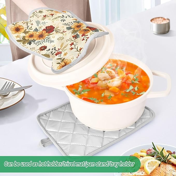Pot Holders Set of 2 Floral Hot Pads for Kitchen Heat Resistant Potholders Sets for Kitchen and Baking 7x9.8in