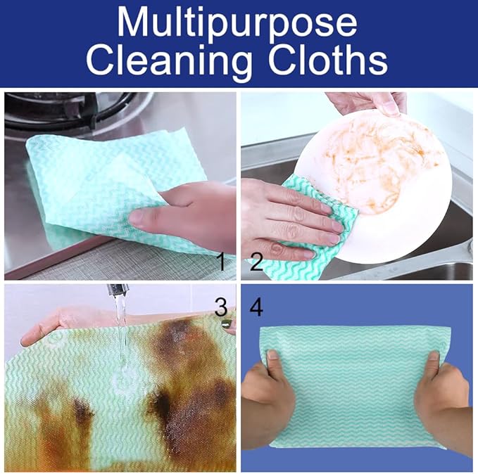 GLOYY Disposable Dish Cloth and Cleaning Handi Wipes, 100ct, Multi-Use Rags for kitchen, Bathroom and Windows, Green
