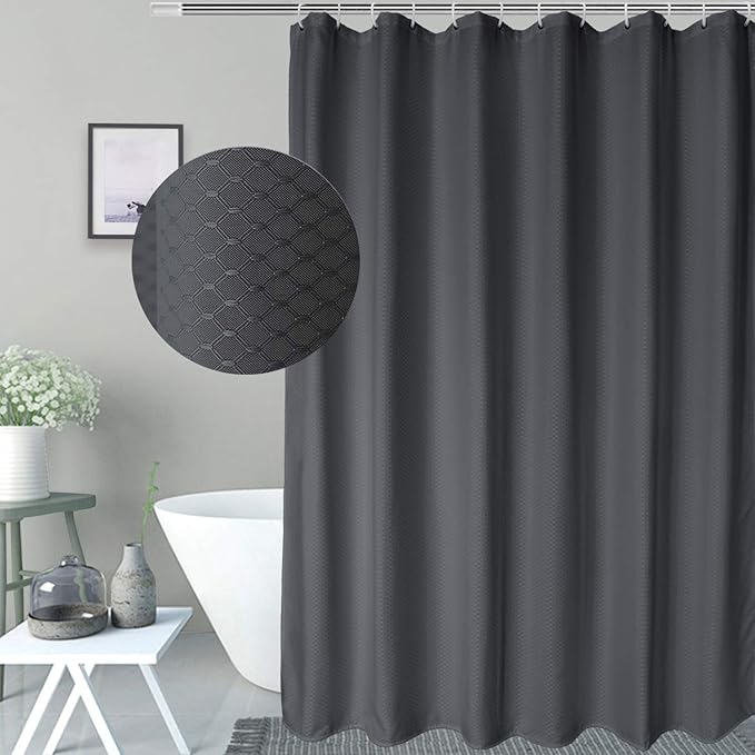 AooHome Waffle Weave Patttern Polyester Shower Curtain with Weighted Hem, Standard Size Heavy Duty Shower Curtain with Hooks, Charcoal, 72x72 Inch