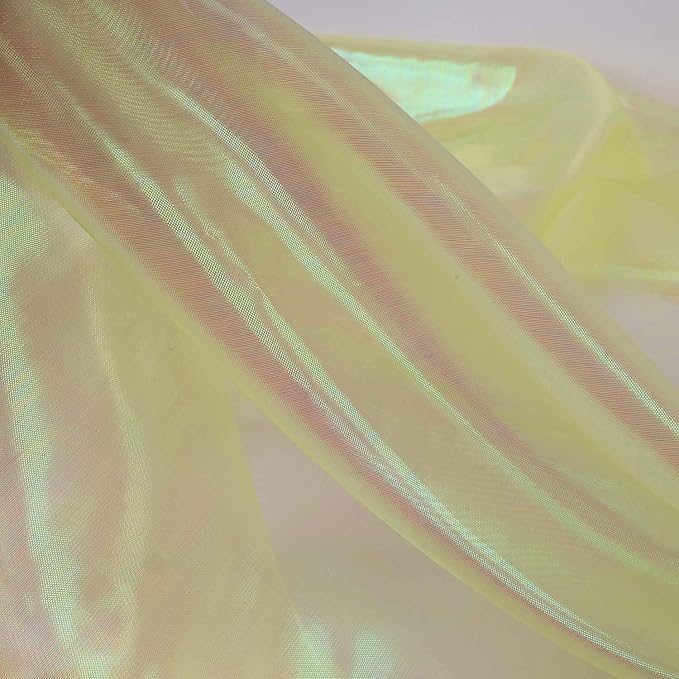 Sheer Iridescent Organza Fabric 58 Inches Wide - 5 Yards Precut - Shinny Wedding Party Decor Fairy Costume Voile Doll Clothes Sewing - Yellow