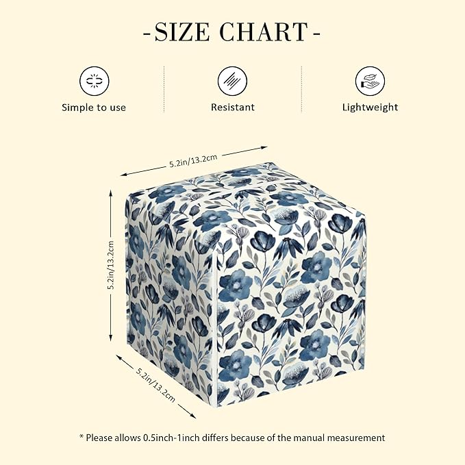 POIUBLE Leather Tissue Box Holder Blue Flowers Tissue Box Cover Square Waterproof Tissue Holder Organizer Modern Napkin Holder for Bedroom Dresser Night Stand Office Desk