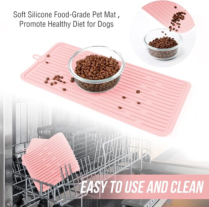 Dahaiwua Pet Placemat for Dog and Cat,Mat for Prevent Food and Water Overflow,Portable and Foldable Mat,Suitable for Medium and Small Pet Placemat for Dog and Cat(Pink)