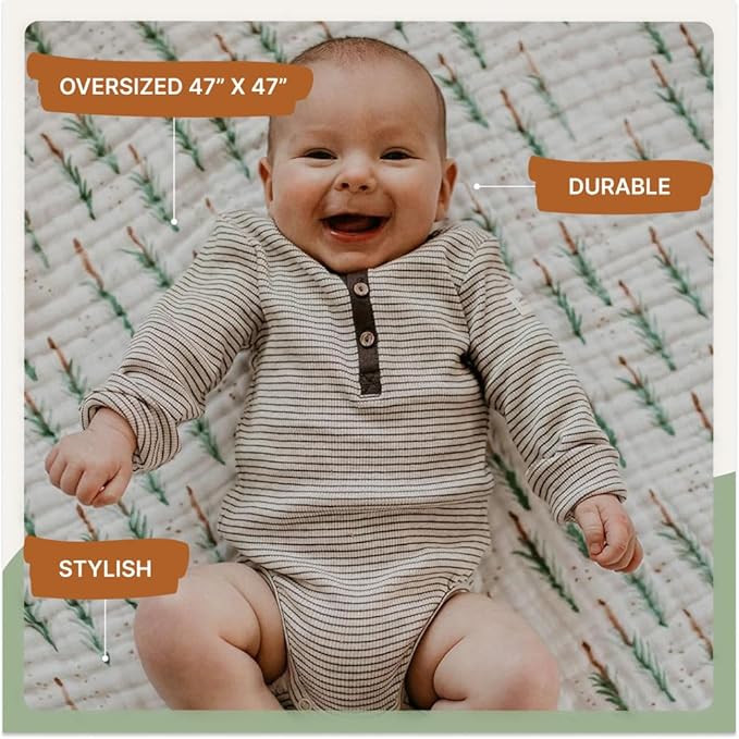 Parker Baby Muslin Blanket | 100% Soft Cotton Toddler Quilt & Baby Muslin Swaddle | Gender Neutral Design 47" x 47" Blanket