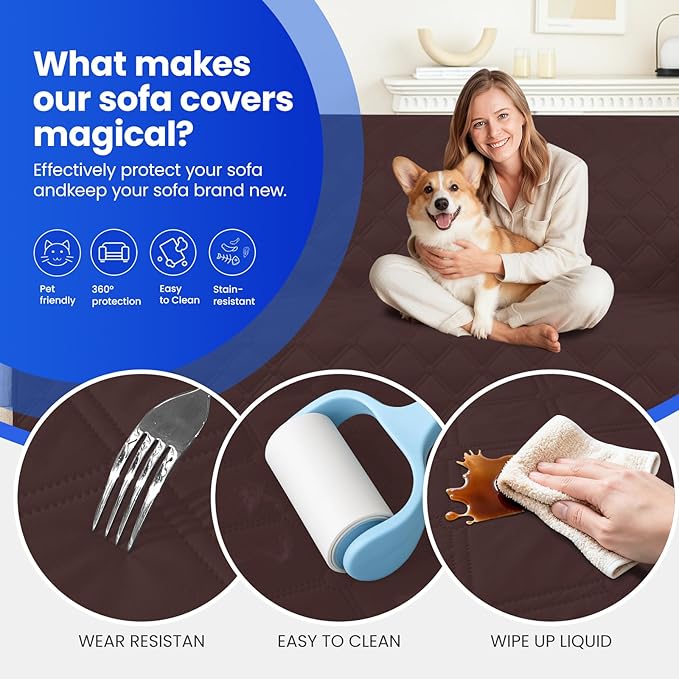 CYCMACO Waterproof Dog Bed Cover, Non-Slip Dog Blanket for Couch, Couch Covers for Dogs Washable, Pet Blanket for Furniture, Pet Bed Mat for Sofa, Car, Pet Supplies (82x82 Inch, Coffee)