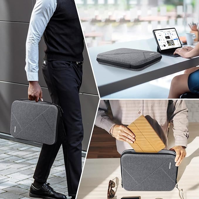 MoKo 13 inch Tablet Sleeve Bag for 13 inch iPad Pro M5/Air M3 2025, iPad Pro 13 M4/Air M2, Pro 12.9, Galaxy Tab S8+/S9+ 12.4, Hard Shell EVA iPad Bag with Storage and Padded Handle, Gray