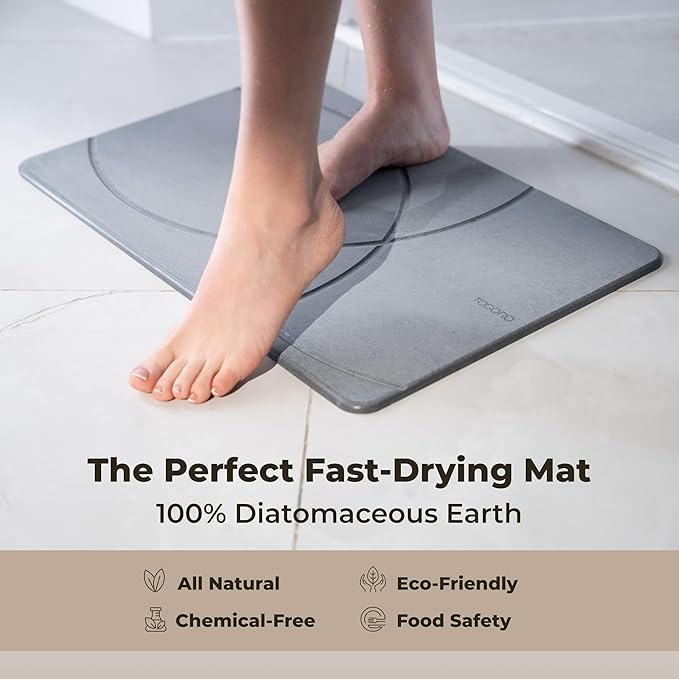 TOSORO - Stone Bath Mat, Diatomaceous Earth Non-Slip Stone Shower Mat - Quick Drying Absorbent Bath Mats for Bathroom - Elegant & Modern Design, Easy to Clean (23.5 x 15) - Graphite