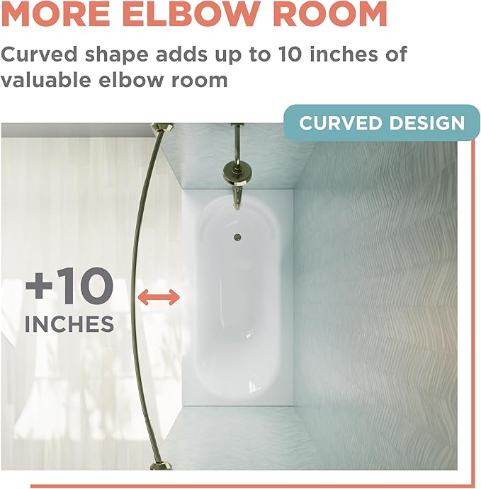 Zenna Home Rustproof Curved Shower Curtain Rod, No Drill Tension or Permanent Mount Adjustable Curved Shower Rod for Bathroom, Easy Install, Rounded for Extra Room, 50 to 72 Inches, Gold