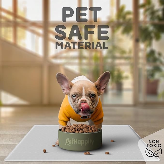 PetHappily Dog Food Mat - Raised Edges Dogs Mat for Food and Water Prevent Spill, Waterproof Cat Food Mats Protect Floors, Easy Clean Dog Bowl Mats for Food and Water, Silicone Pet Food Tray