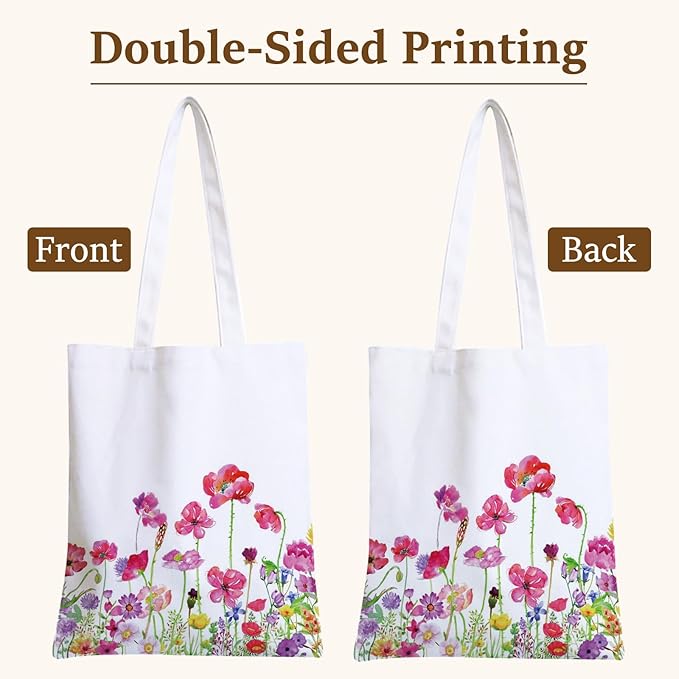 GICDSU Cotton Canvas Floral Tote Bag Aesthetic with Zipper, Reusable Grocery Bags, Beach Foldable ToteBag for Women, Funny Totebag with Inner Pocket for Shopping Travel Gym Work