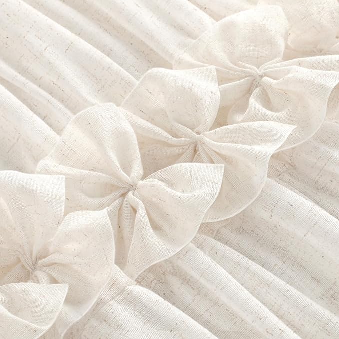 XOGUIBO Ruffle Shower Curtain with Bow Vintage Farmhouse Linen Shower Curtain for Bathroom, Cream, 72" W x 90" H