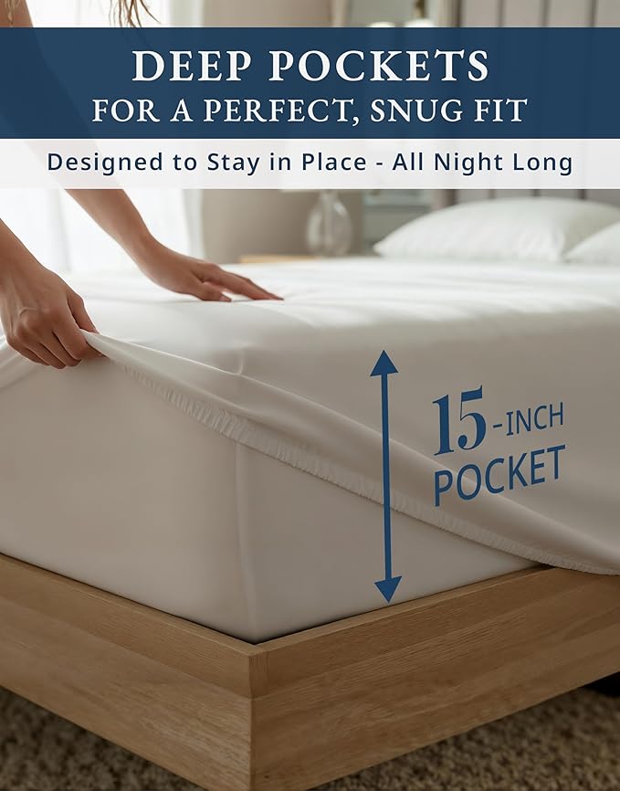LANE LINEN 100% Egyptian Cotton Full Size Bed Sheets - 1000 Thread Count, Soft & Comfy Luxury Hotel Style Thick Size Sheet, Fully Elasticized Reinforsed Seams No Pill Natural Cooling - White Sheet