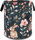 VODRM Cute Bunny and Floral Laundry Basket, Dirty Collapsible Clothes Toy Organizer Hamper for Kids Adults, Oxford Cloth Waterproof Storage Bin for Bedroom Bathroom Home Decor Gifts, 19.7"X15.7"