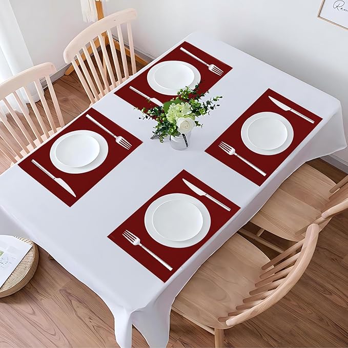 Placemats Set of 6 Linen Type Fabric Cloth Placemats, 19 x 13 Inch Double Layered Thick Wrinkle Free Heat Resistant Table Place, for Dining, Kitchen, Party (Burgundy, 48 * 33cm)
