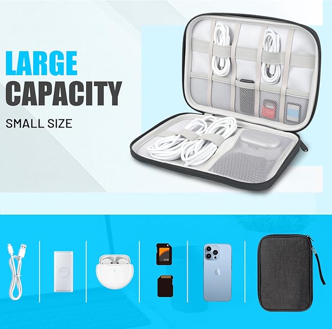 YONSEN Travel Cable Organizer Bag, Electronics Organizer Tech Pouch with Double Layers for Cords, Chargers, Phone, Earphones, USBs, SD Cards - Travel Essentials Portable Waterproof Tech Pouch