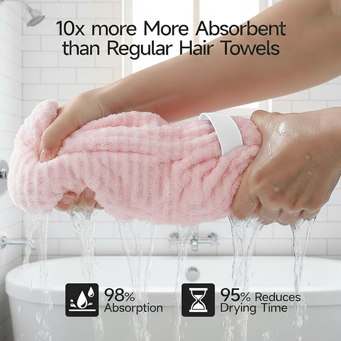 YHPDYL 2-Pack Women's Microfiber Hair Towel Wrap: 50% Faster Drying, Ultra - Absorbent & Anti - Frizz for Long and Curly Hair! 40x11 Inches Oversized, Lightweight for Travel, Gym, Spa & Home Use
