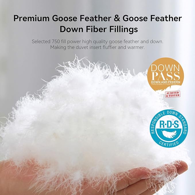 Goose Feather Down Fiber Comforter King Size, Ultra Soft Medium Warm Duvet Insert, All Season Luxury Hotel Bedding Comforters with Corner Tabs(White,106x90)