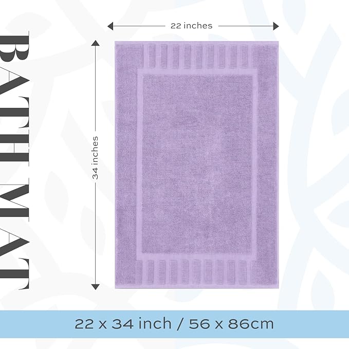 White Classic Luxury Bath Mat Floor Towel Set - Absorbent Cotton Hotel Spa Shower/Bathtub Mats [Not a Bathroom Rug] 22"x34" | 2 Pack | Lavender
