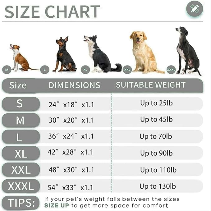 KHONSU PET Dog Bed Mat for Crate 1.1in Slim Cooling Pad Reversible Flannel & Waterproof Canva for Dogs up to 70 lbs