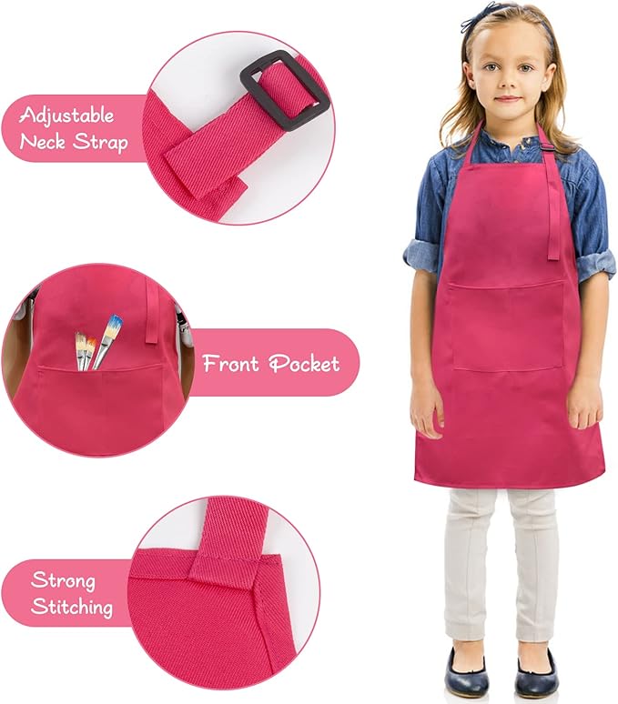 SINLAND Kids Apron with Pocket 2 Pack Children Chef Apron for Cooking Baking Painting