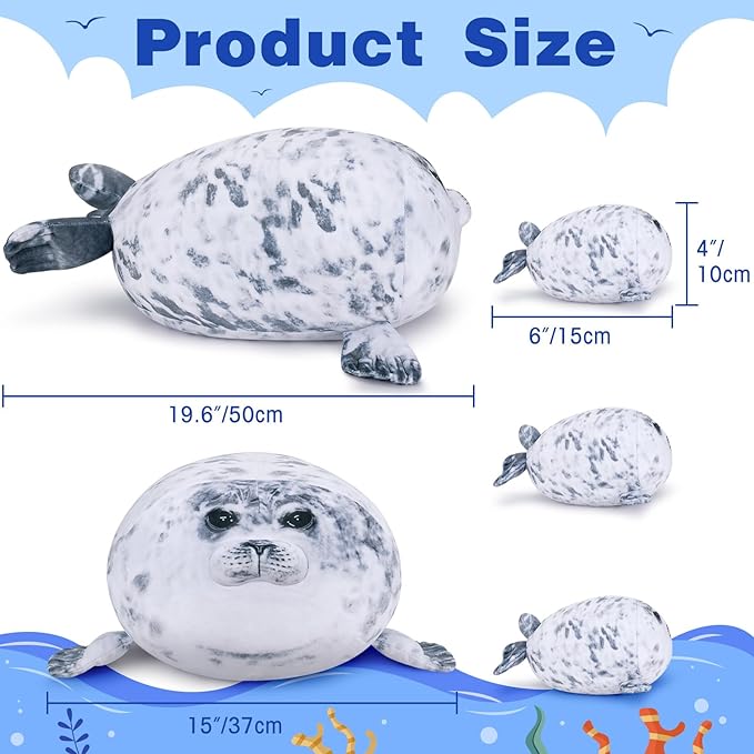 Achwishap 19.6” Seal Stuffed Animal Mommy with 3 Seal Baby Plush Toy,4pcs Seal Plush Pillow,Cute Plushie Seals Hugging Pillow Cuddle Plushie for Kids Girls Boys Birthday Gifts(Seals Family)