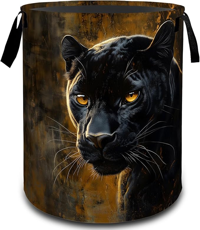 VODRM Black Panther Jungle Laundry Basket, Dirty Collapsible Clothes Toy Organizer Hamper for Kids Adults, Oxford Cloth Waterproof Storage Bin for Bedroom Bathroom Home Decor Gifts, 19.7"X15.7"
