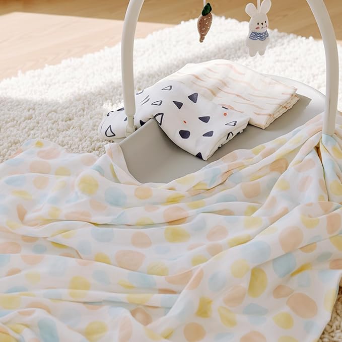 HECCEI Muslin Swaddle Blanket - Baby Muslin Blanket Large Swaddles 47 x 47 inches Breathable & Soft Baby Receiving Blanket Gender Neutral for Newborn Boys Girls, Gentel Waves
