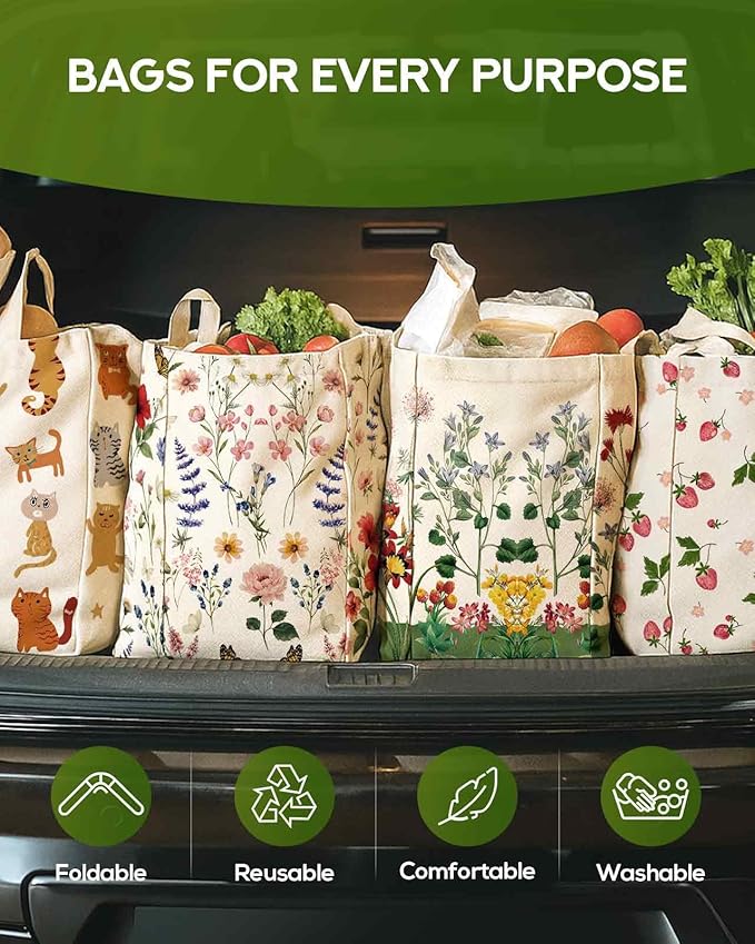 Miss Adola Large Canvas Grocery Tote Bag - Reusable Extra Large Shopping Shoulder Bags with 6 Inner Pockets & 2 Handle Strap