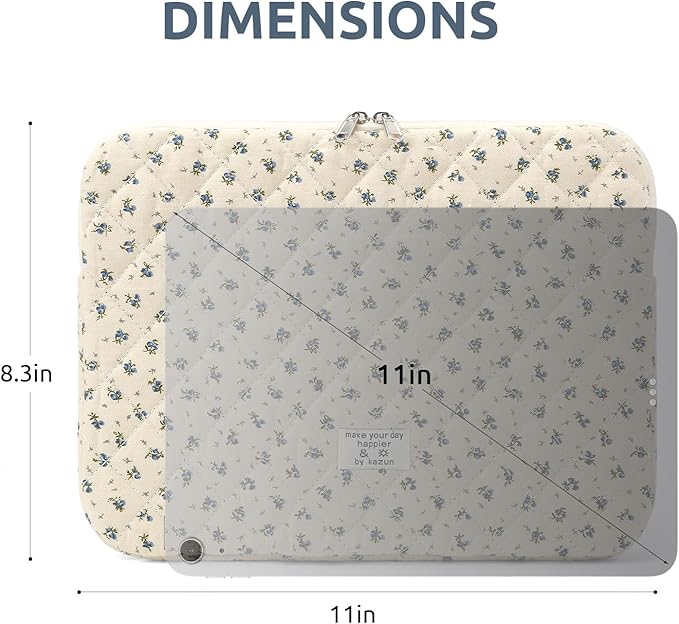 Puffy Laptop Sleeve 13-15.6 Inch Cute Quilted Laptop Protective Case Padded Floral Computer Sleeve for MacBook (A-Blue, 11 Inch)