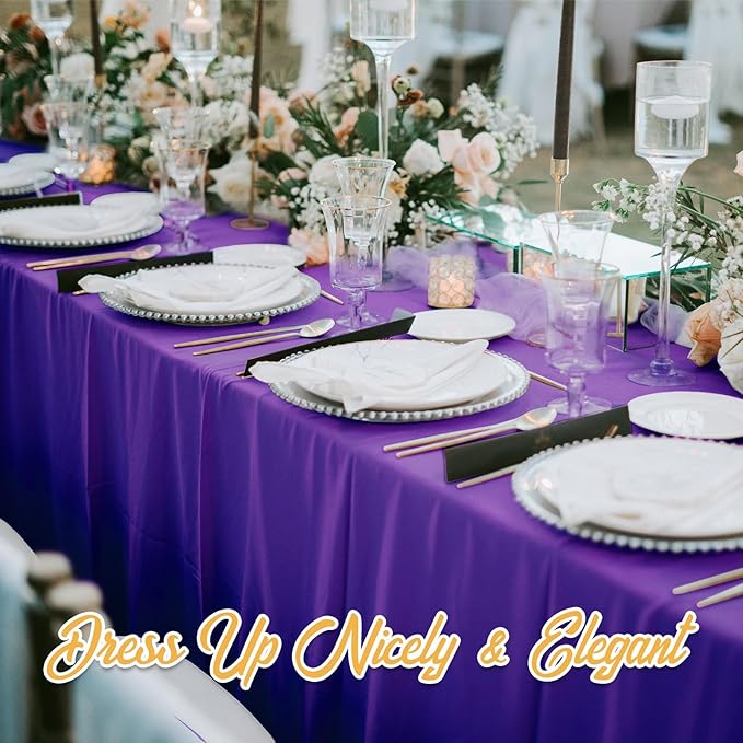 BRILLMAX 6 Pack Purple Tablecloths for 8 Foot Rectangle Tables 60 x 126 Inch - 8ft Rectangular Bulk Linen Polyester Fabric Washable Cloth Cover for Wedding Reception Banquet Birthday Party