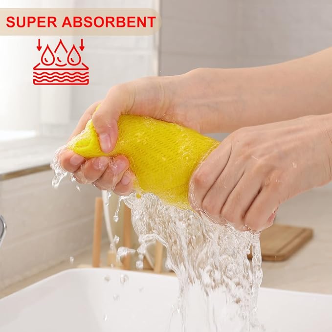 Kitinjoy 100% Cotton Waffle Weave Kitchen Towels, 4-Pack Super Soft and Absorbent Dish Towels for Drying Dishes, Kitchen Hand Towels, 13 in x 28 in, Yellow