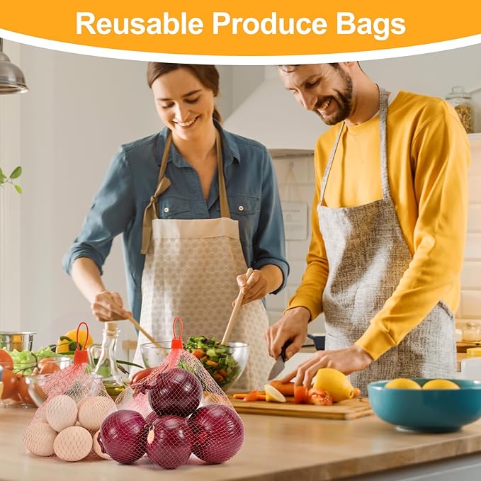 HXSMUYC 100-Pack Durable Nylon Mesh Bags, 24-Inch Reinforced Storage Bags with Secure Plastic Latches for Produce, Groceries, Toys, and Seafood Boiling