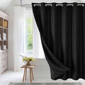 MitoVilla No Hooks Needed Extra Long Shower Curtain Liner Set, 86 inch XL Black Waffle Heavyweight Fabric Cloth Shower Curtains Set with Snap-in Liner for Modern Luxury Hotel & Spa Bathroom Decor