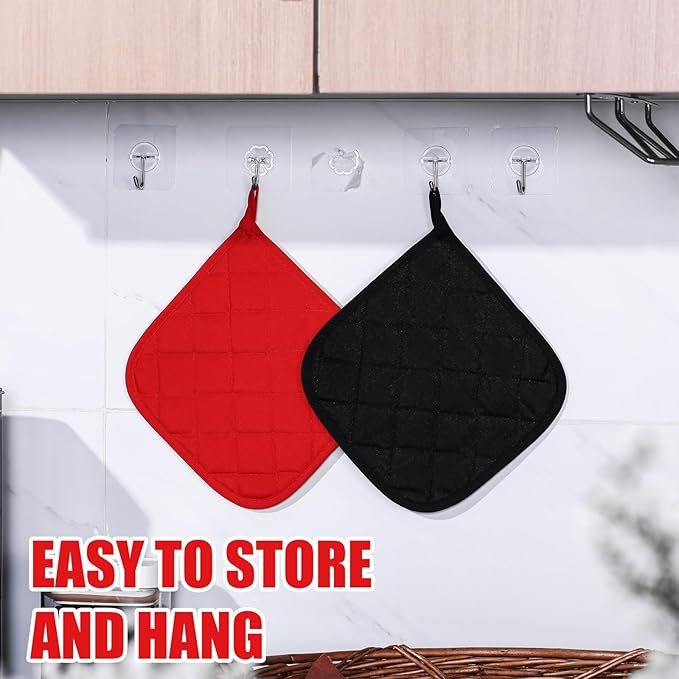 Uiifan 30 Pieces Cotton Pot Holders for Kitchen Washable Heat Resistant Potholders Oven Hot Pads for Cooking and Baking, 7.87 x 7.87 x 0.2 Inch(Black, Red)