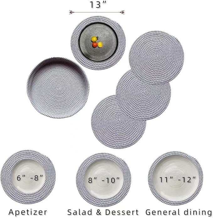 Art PineCone's Woven Cotton Rope Round Placemats Set of 4 with Holder Included, Non-Slip, and Heat Resistant Shabby Chic Placemats (Gray & White Mélange, 13 inch)