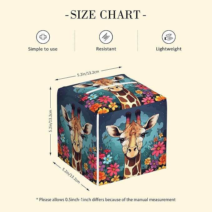 POIUBLE Giraffe with Flowers Tissue Box Cover Leather Tissue Box Holder Square Facial Paper Organizer Dispenser for Bathroom Kitchen Bedroom Vanity Countertop Night Stands