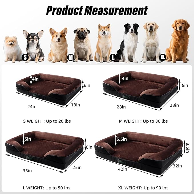 Orthopedic Egg-Shaped Sponge Dog Bed Medium Size Dog with Sides, Removable Cover and Non-Slip Bottom (Brown, 42 * 32 * 8.5)