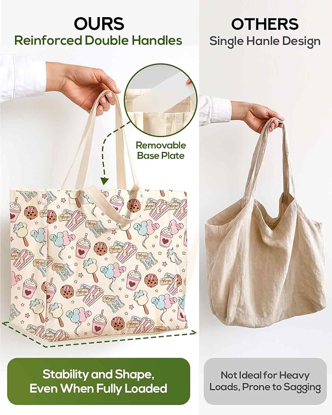 Miss Adola Large Canvas Grocery Tote Bag - Reusable Extra Large Shopping Shoulder Bags with 6 Inner Pockets & 2 Handle Strap