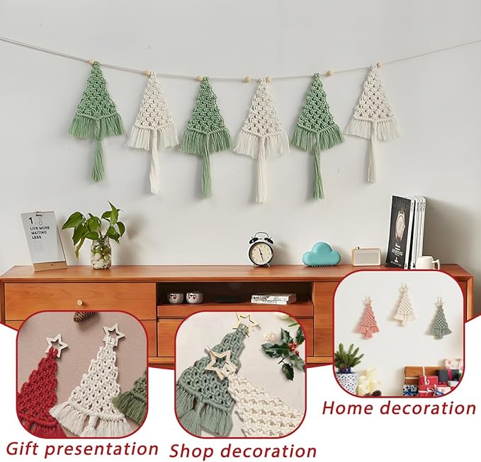 Macrame Kit for Beginners with Step by Step Video Tutorials DIY Christmas Tree Wall Hanging Craft Kit for Adults Kids Family Festive Holiday Activity Creative Boho Home Decor Unique Gift Idea (B)