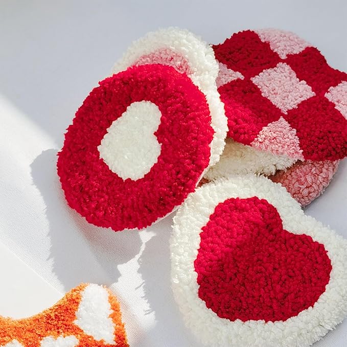 Allazone Punch Needle Kits, Punch Needle Coasters Kit, Punch Embroidery Kit with Felt Yarns Hoop Tools for DIY Coaster Crafts (Heart-Shaped)
