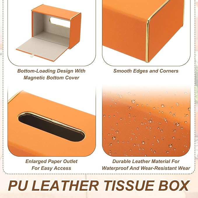 uxcell Tissue Box Cover, Rectangle Modern Tissue Box Holder with Magnetic Closure for Living Room Bedroom Office Hotel Desk (7.5"x5.1"x3.5", Orange)